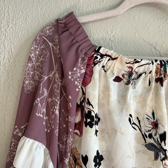 White House Black Market Floral Blouse Bell Sleeve Top Sz S Old Money Boho Chic - Picture 7 of 8